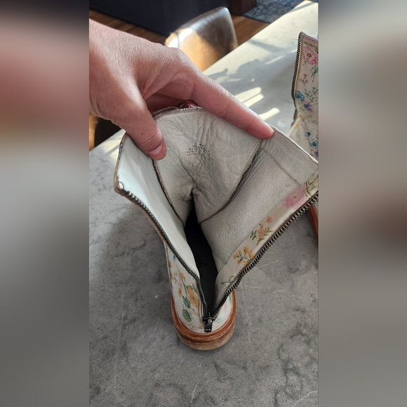 Free People Floral Combat Boots - Cream and Blue - Picture 12 of 16